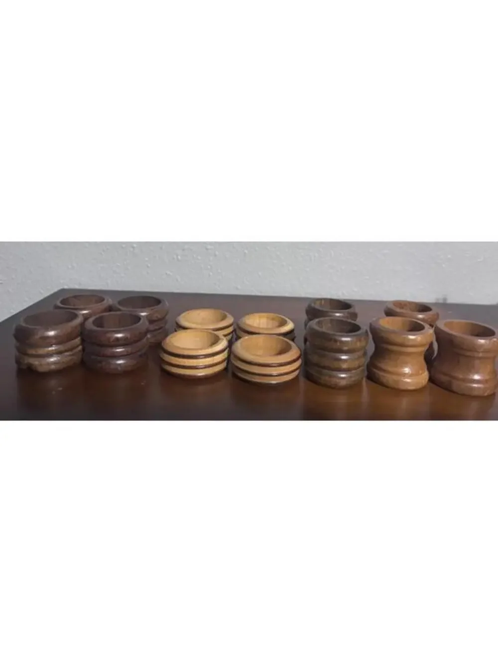Lot Of 13 Wooden Napkin Rings Ribbed